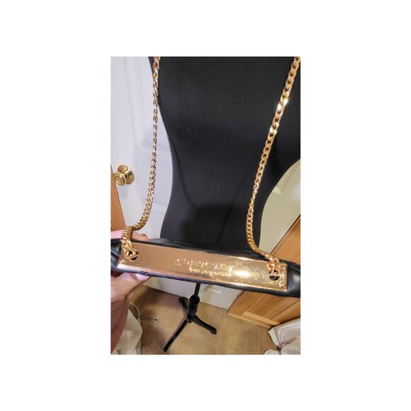 BeBe Crossbody purse, black, long gold color strap, divided sections. - Picture 3 of 13